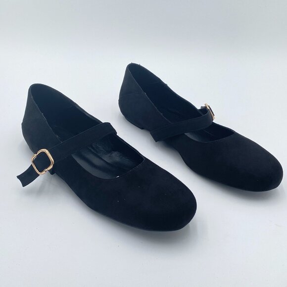 FOWT Shoes - FOWT Black Suede Closed Toe Mary Jane Pumps Round Toe Slip On Ballet Flats Comfy